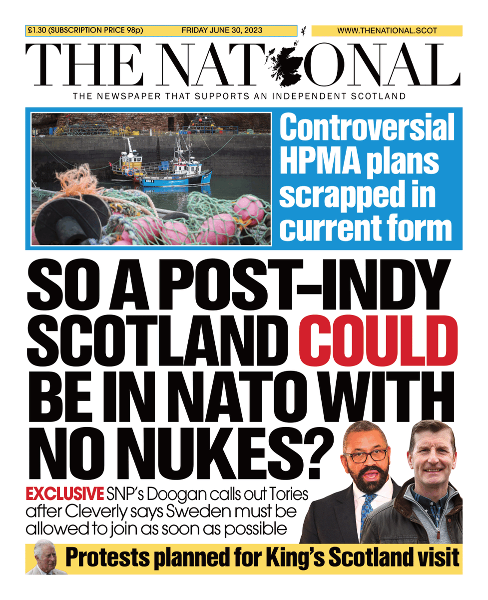ScotNational's tweet photo. Here's a look at tomorrow's front page 📰

'So a post-Indy Scotland COULD be in Nato without nukes?' https://t.co/b0B9Rfsoap