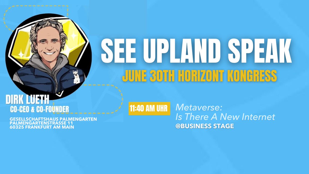 Catch <a href="/DirkLueth/">Dirk Lueth | Upland.me</a> speaking at #Horizontkongress on June 30th at 11:30 AM UHR. 🚀 Don't miss this insightful panel discussion featuring <a href="/DirkLueth/">Dirk Lueth | Upland.me</a>, <a href="/PRauschnabel/">Philipp A. Rauschnabel</a> , Sebastian Thelen, Dr Regina Umbach, and <a href="/Hirnfeuer/">Santiago Campillo</a> on "The Metaverse: Is there a new internet?"🌐 Join the