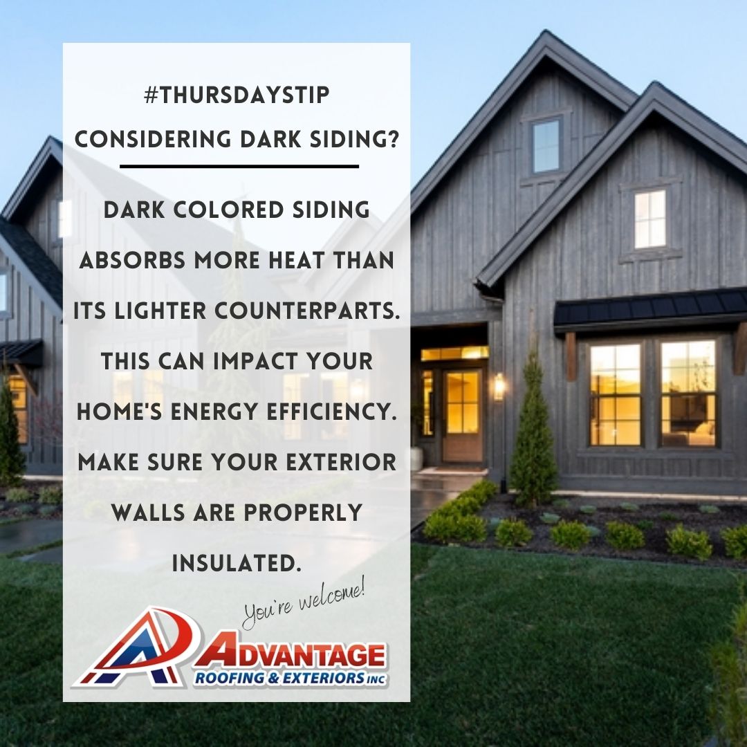 Black or Dark colored siding seems to be gaining in popularity. Considering joining in with your home’s siding? Be sure you are properly insulated so you don’t compromise on energy efficiency.
-------
#AdvantageRoofing #homesiding #exteriorhomedesign #vinylsiding