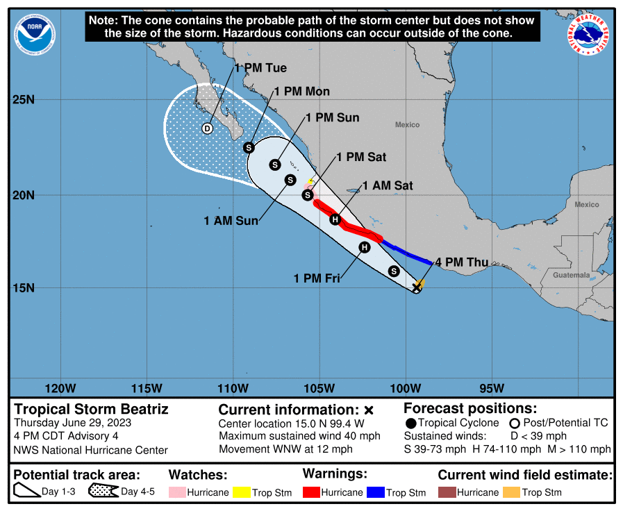 InfoMeteoro's tweet photo. 🔴AMENAZA DE CICLÓN: depresión Dos-E se fortalece a la tormenta #Beatriz 🌀

Ubicación: 220 km al SSE de #Acapulco 
Viento: 65 km/h
Movimiento: oeste-noroeste a 19 km/h

🌧️Lluvias fuertes/torrenciales Chis, Oax, Ver, Pue, Gro, Mich, EdoMex, CDMX, Mor

⚠️POSIBLES INUNDACIONES🌊 https://t.co/HowbGXqHQA