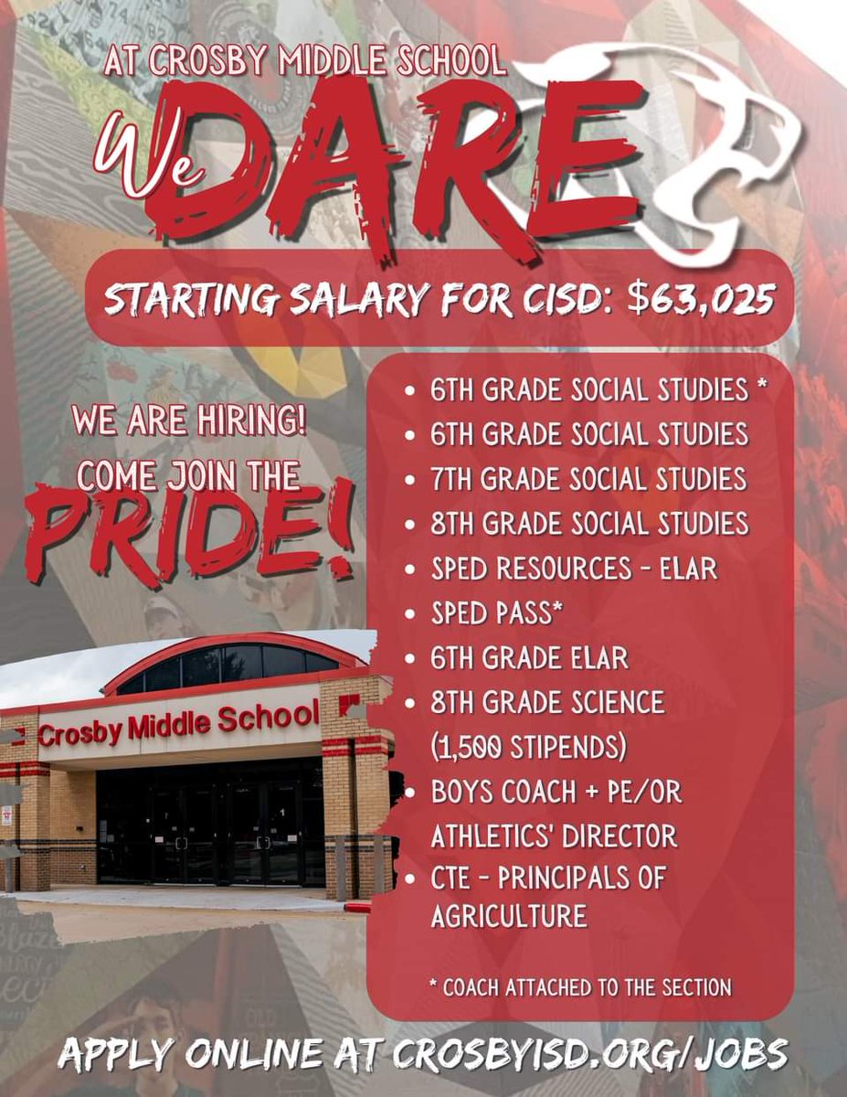 jloz82's tweet photo. Join our amazing cougar team!! 💥💥#CrosbyMiddleSchool #LetsGO 🙌🏾 https://t.co/RVeCJdAe4P