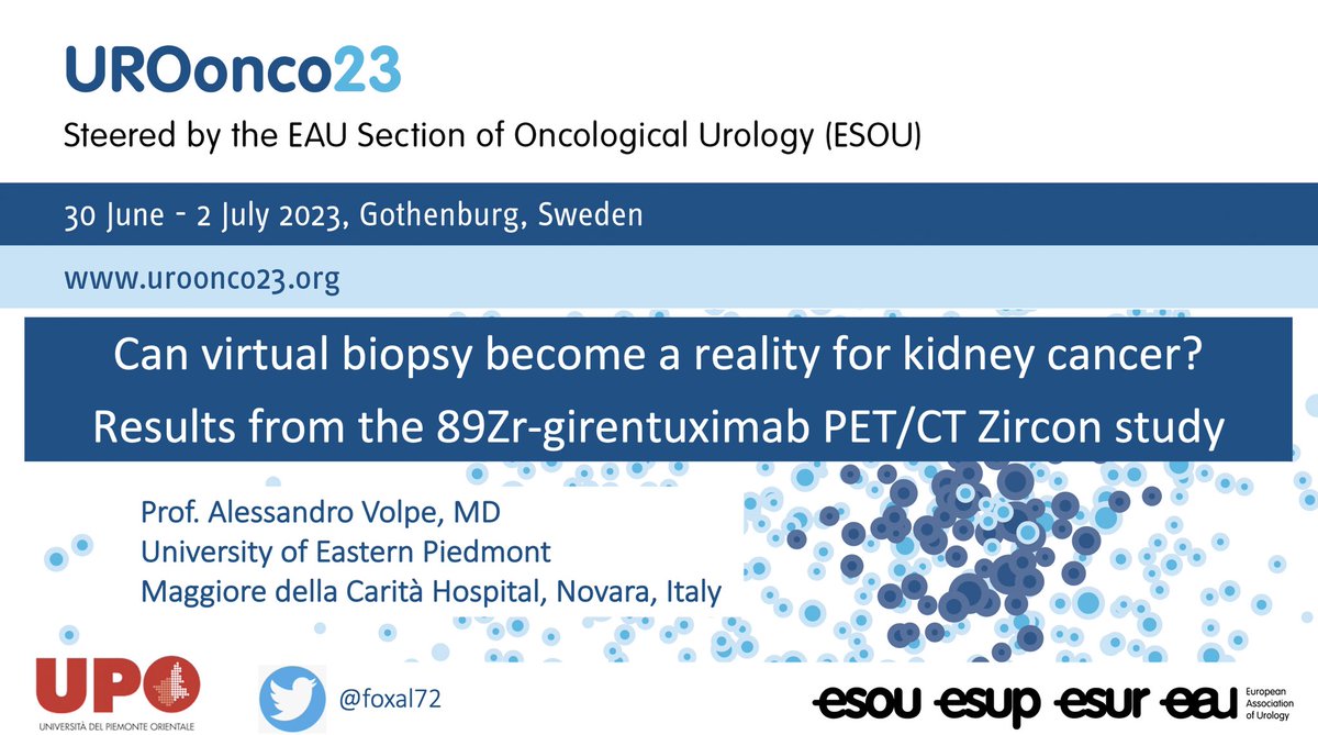 foxal72's tweet image. Can virtual #biopsy become a reality for #KidneyCancer? Join us at the Symposium on June 30 at 2 pm #UROonco23. Results from the 89Zr-#girentuximab PET/CT Zircon study.  Great potential for improved non invasive histological diagnosis of renal masses