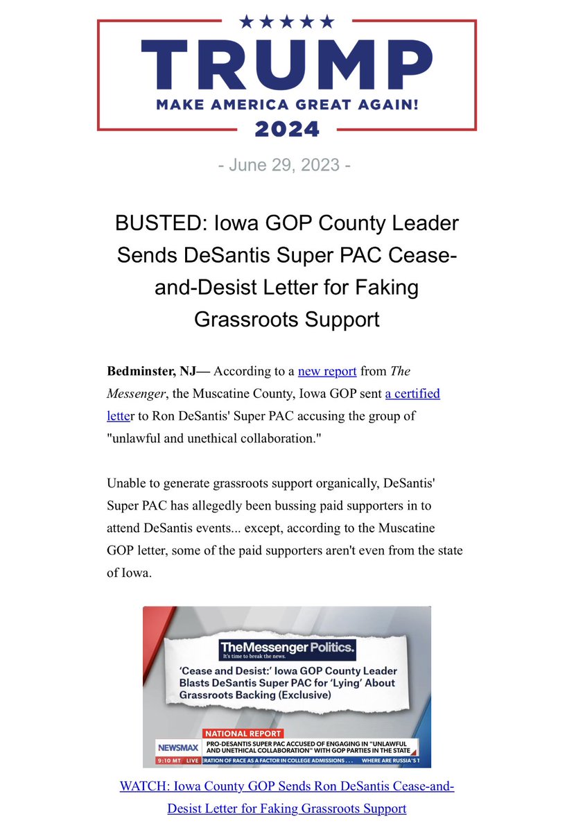 realLizUSA's tweet photo. BUSTED: Iowa GOP County Leader Sends DeSantis Super PAC Cease-and-Desist Letter for Faking Grassroots Support

“He is the first presidential candidate that is going out and buying and paying for representation …he’s not building a grassroots organization.” https://t.co/MfMA4Gzbn5