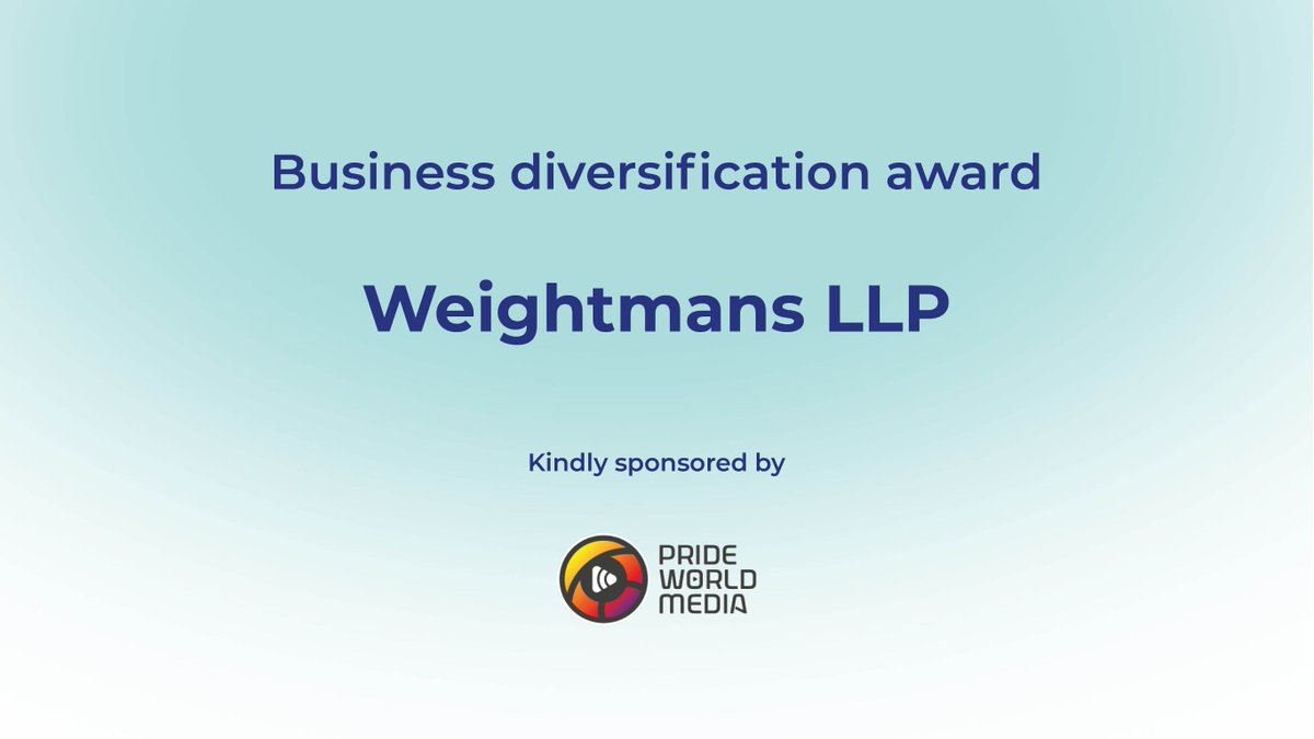 The winner of the business diversification award is: ​
​
<a href="/Weightmans/">Weightmans</a>​
​
Huge congratulations, and thanks to the category sponsor <a href="/PrideCentre/">Pride Media Centre</a>!