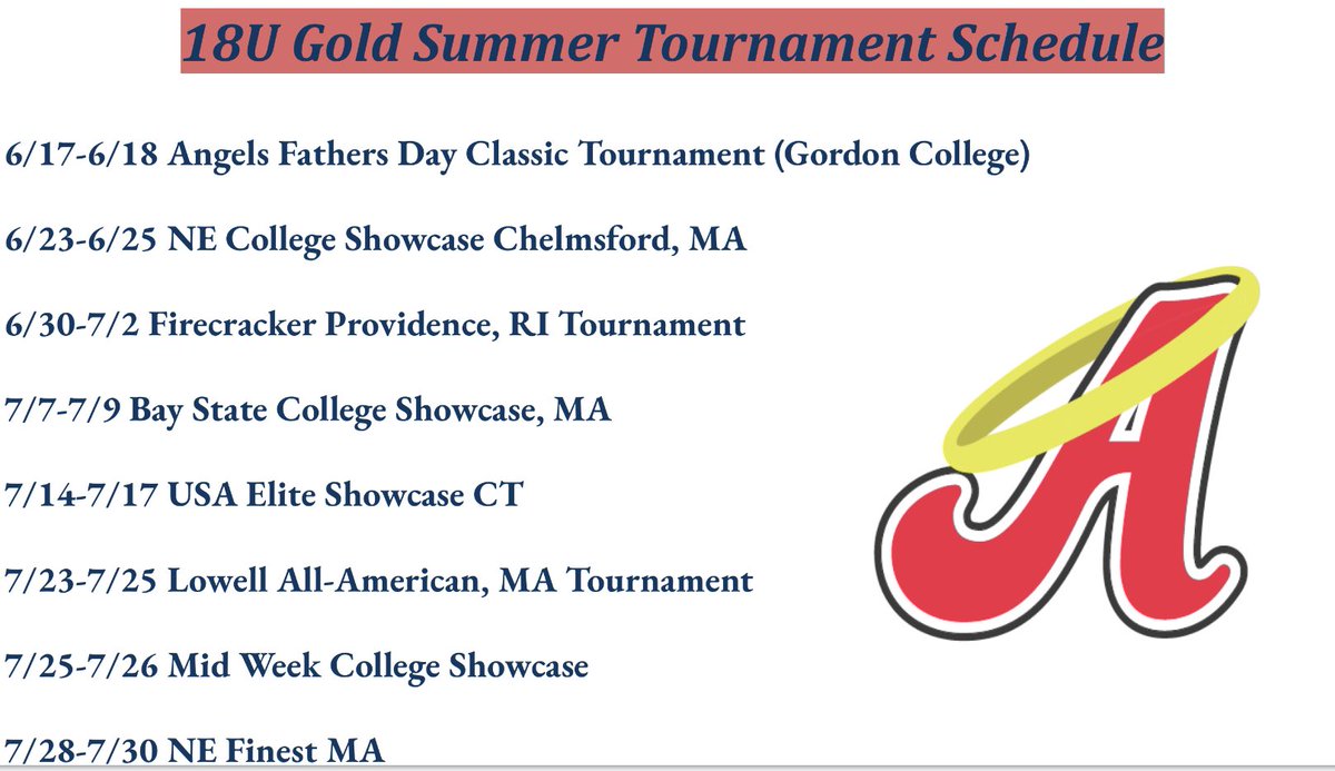 Full tournament schedule for this season. 2 down, looking forward to competing the rest of the summer!!! <a href="/res_angels/">RES Angels Softball Development (MA)</a>