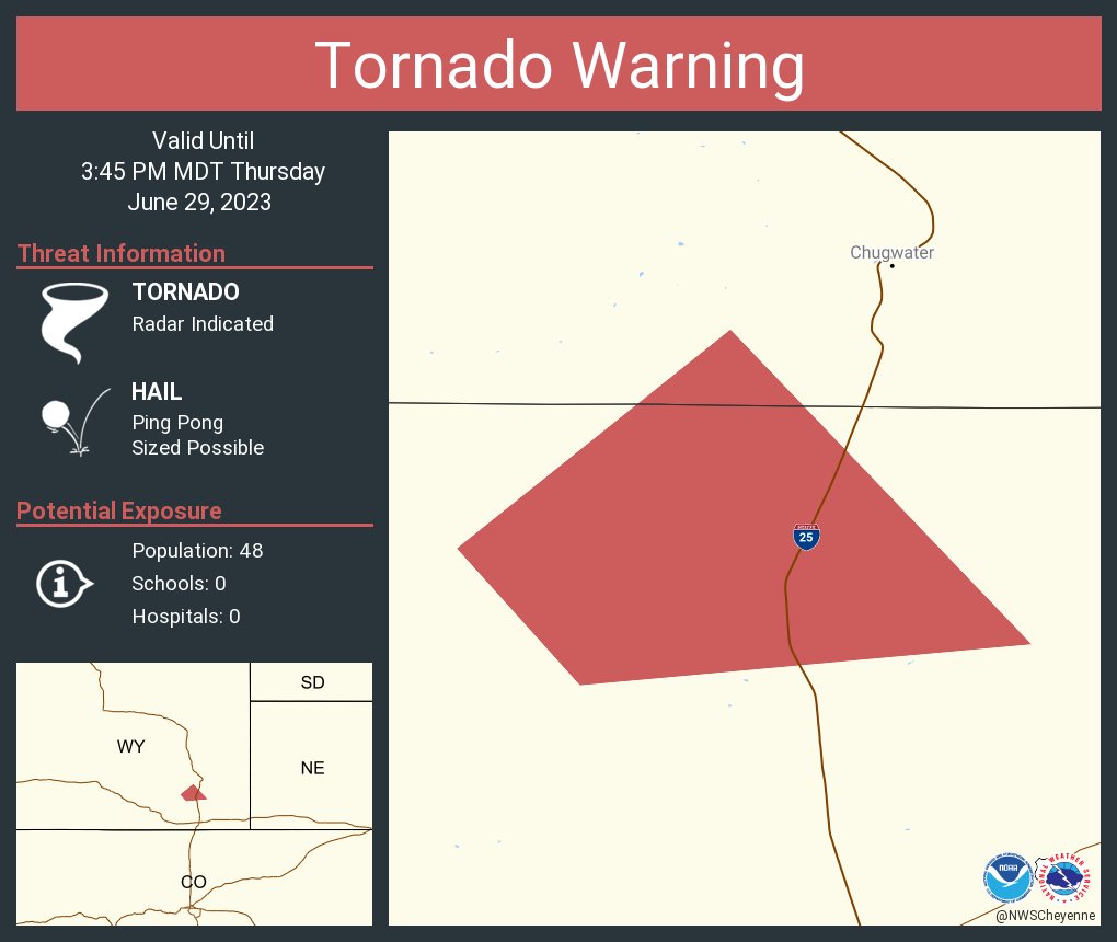 Tornado Warning including Laramie County, WY, Platte County, WY until 3:45 PM MDT