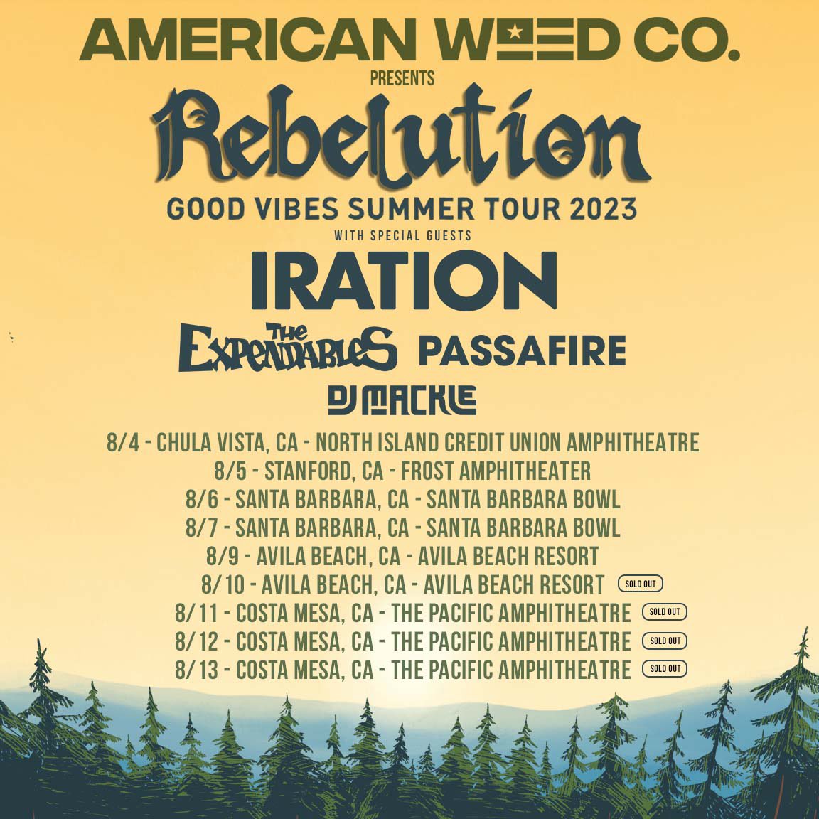 RebelutionMusic's tweet photo. We’re partnering with American Weed Co. during our California shows! ☀️

Head to their booth during one of our shows to learn more. https://t.co/yniAWJHk6D