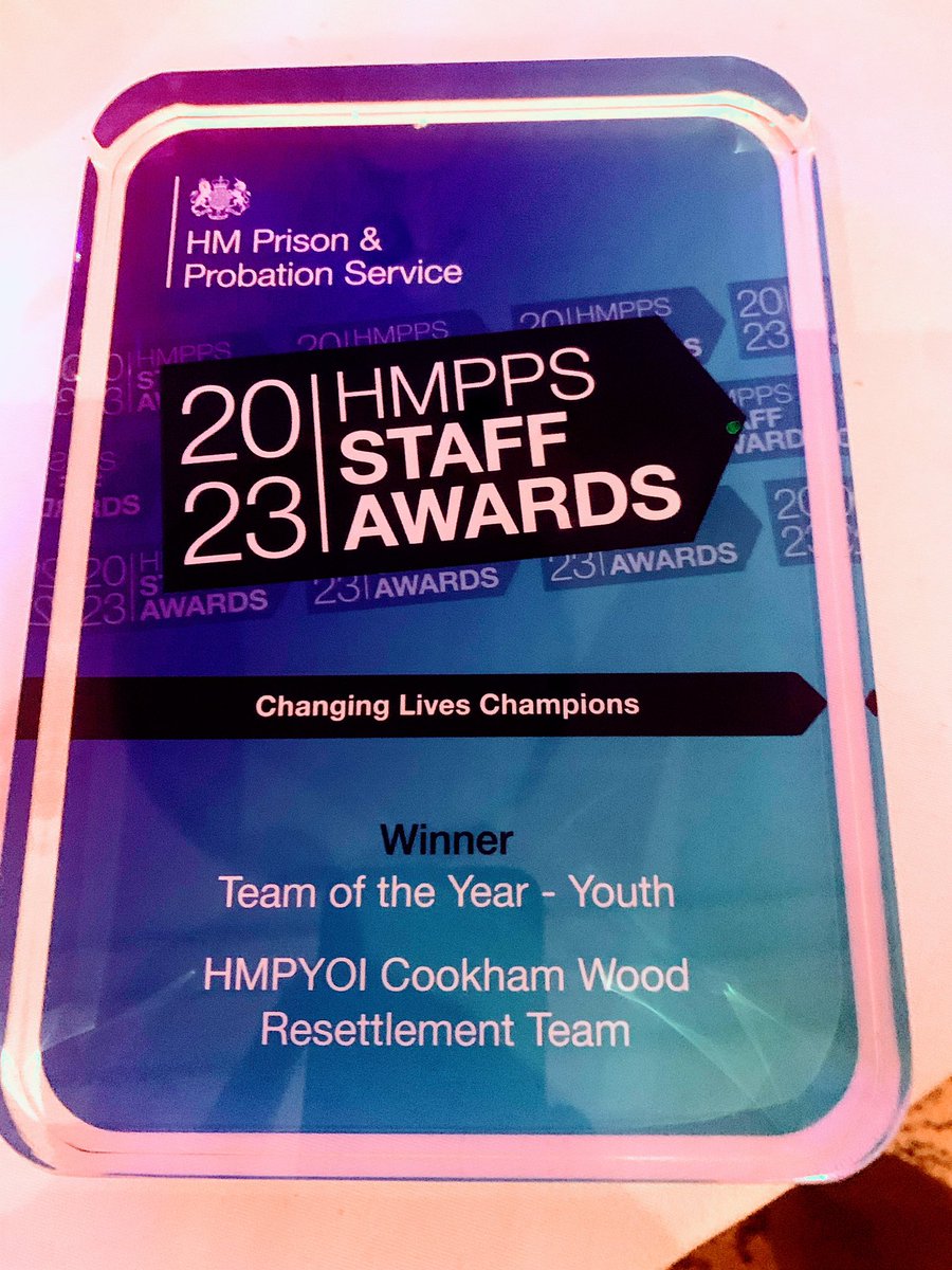 Wow what an amazing couple of days, it’s an honour to be part of HMPPS Team of the Year, Well done to all of the Cookham Wood Resettlement Team #changinglives #reducingreoffending #teamoftheyear