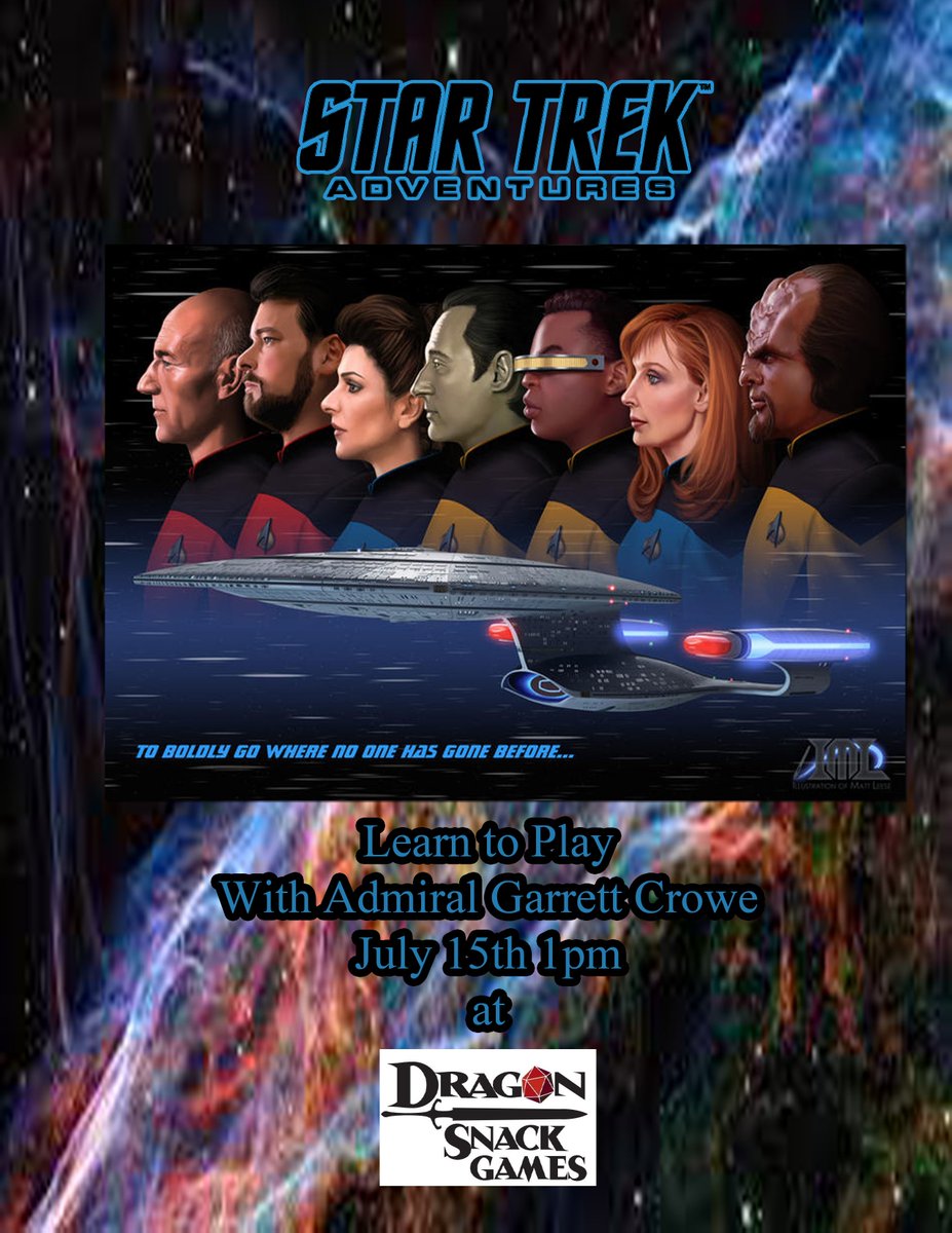 I'm running #modiphius #startrekadventures at Dragon Snack Games in WNY. July 15th. See everyone there.