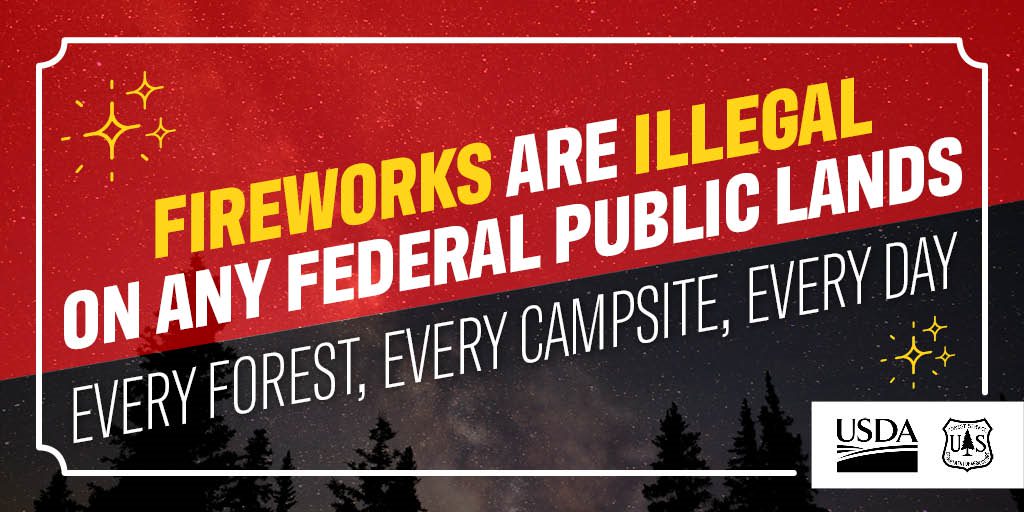 #Didyouknow that fireworks are illegal on national forest lands all year long? Please do your part this holiday and leave the fireworks at home! #RecreateResponsibly