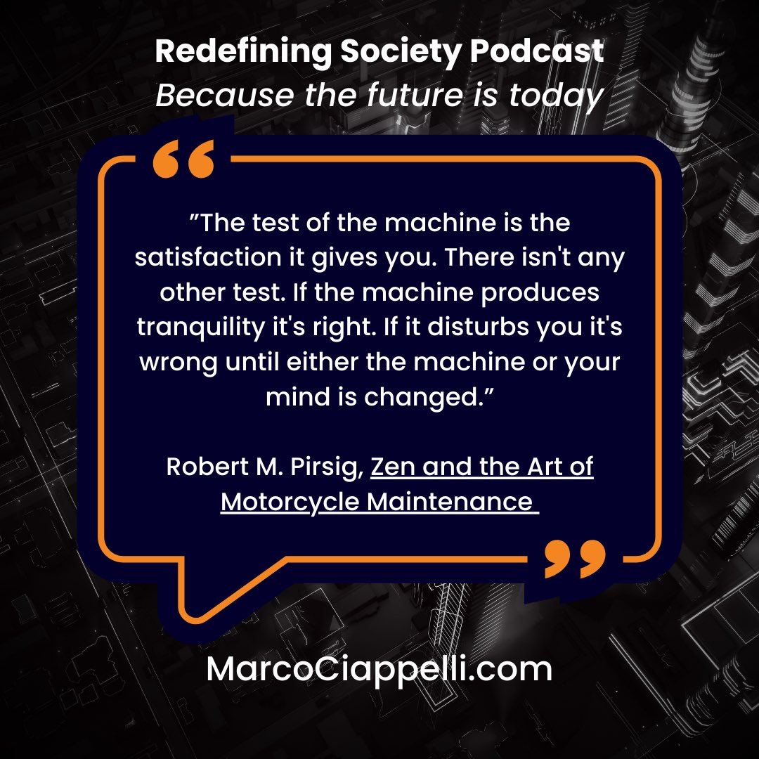 MarcoCiappelli's tweet image. The test of the machine is the satisfaction it gives you. There isn&apos;t any other test. If the machine produces tranquility it&apos;s right. If it disturbs you it&apos;s wrong until either the machine or your mind is changed

Zen and the Art of Motorcycle Maintenance

marcociappelli.com