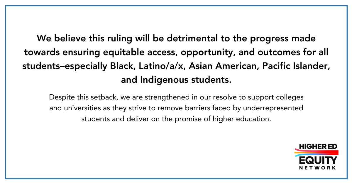 Catalyst:Ed joins other members of the Higher Ed Equity Network in signing on to a statement in response to the #SCOTUS ruling on the use of race-conscious admissions policies by colleges and universities. 

Read our statement: higheredequitynetwork.org/storage/post/2… #AffirmativeAction