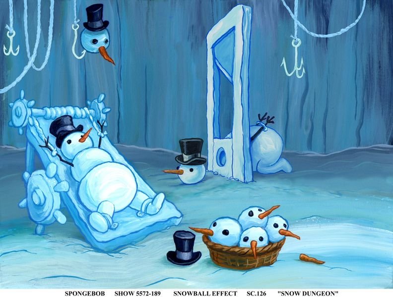 ArtofLostandCan's tweet photo. Here is the unused Snowman Torture Dungeon Background to the Spongebob episode Snowball Effect https://t.co/70ZO7jxA6k