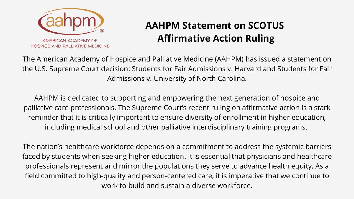 AAHPM has issued a statement on the U.S. Supreme Court decision: Students for Fair Admissions v. Harvard and Students for Fair Admissions v. University of North Carolina.