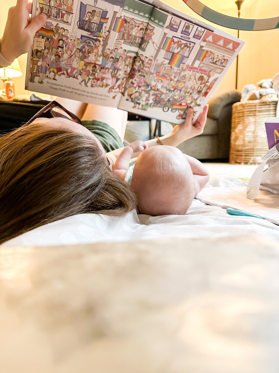 brookelynreigel's tweet photo. This week in controversial parenting, I got my kid his first vaccines and we read a book about pride. He also turned two months and played the baby model role well.  #momlife #HappyPride https://t.co/KOBBNmywgM