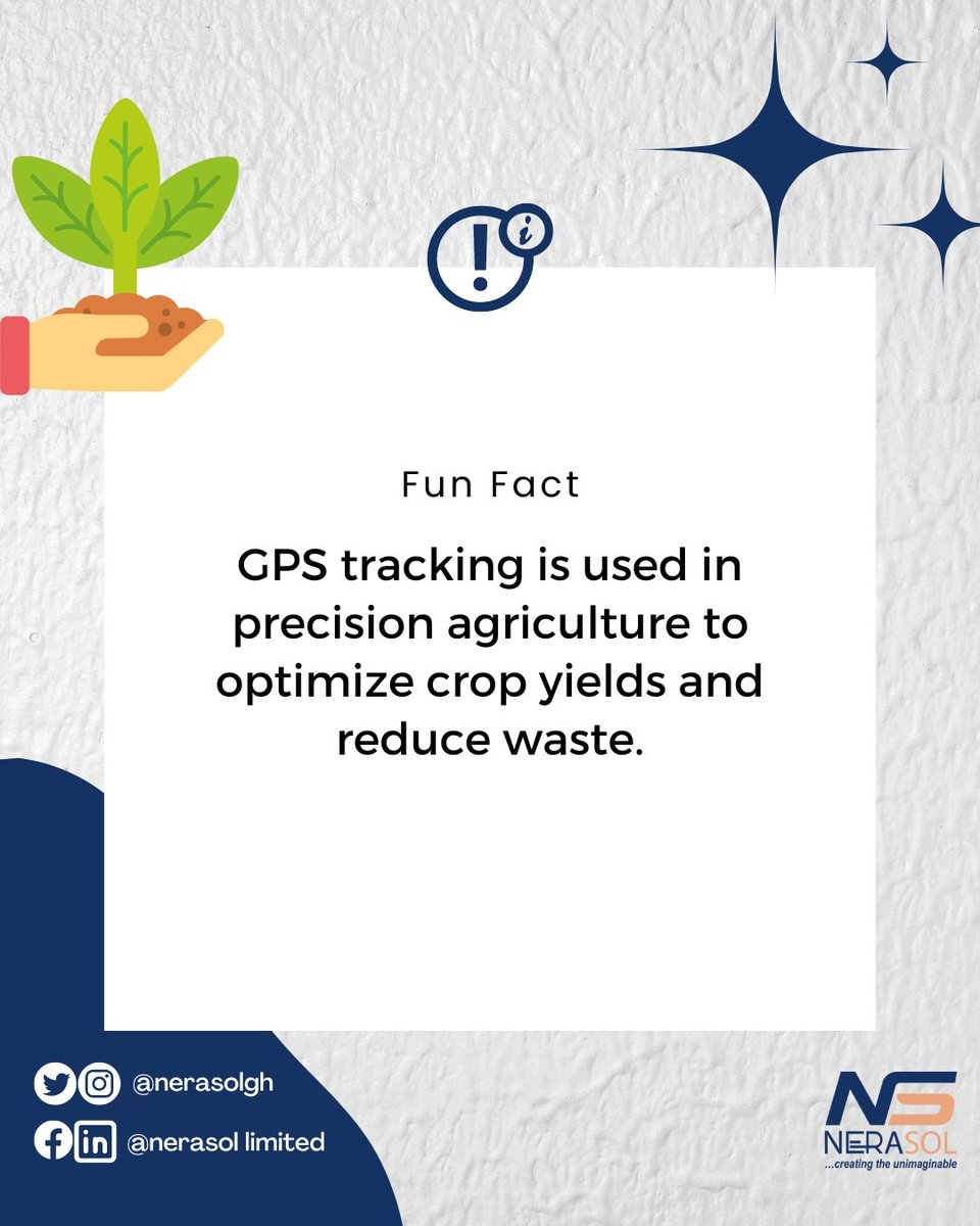 nerasolgh's tweet photo. Maximizing the potential of precision agriculture: GPS tracking revolutionizes crop management, leading to increased yields and reduced waste.
#Funfact #GPSfacts #agriculture #PrecisionAgriculture #ITservices #ReducedWaste #nerasolgh #neraGPS #iot https://t.co/uJkasI9X9g