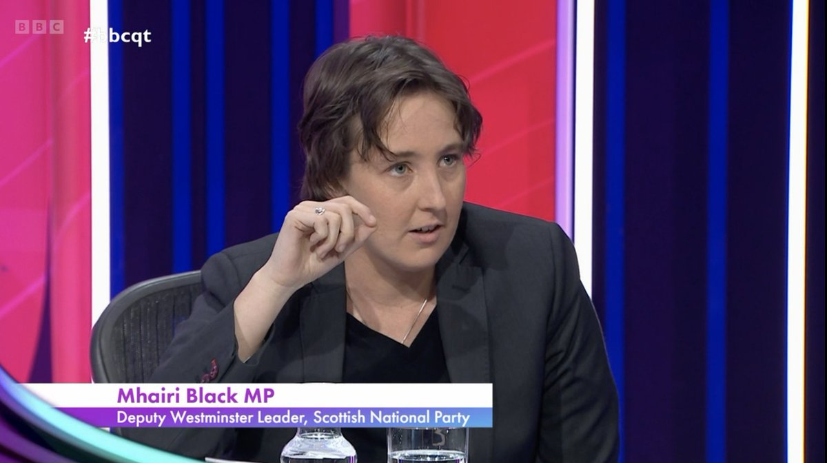 .@MhairiBlack: 'For two reasons I think we should scrap the Rwanda policy all together.

First of all, from a moral compass. I think it is a barbaric system, there is no such thing as an illegal human being - especially not those who are fleeing war and persecution.' #bbcqt