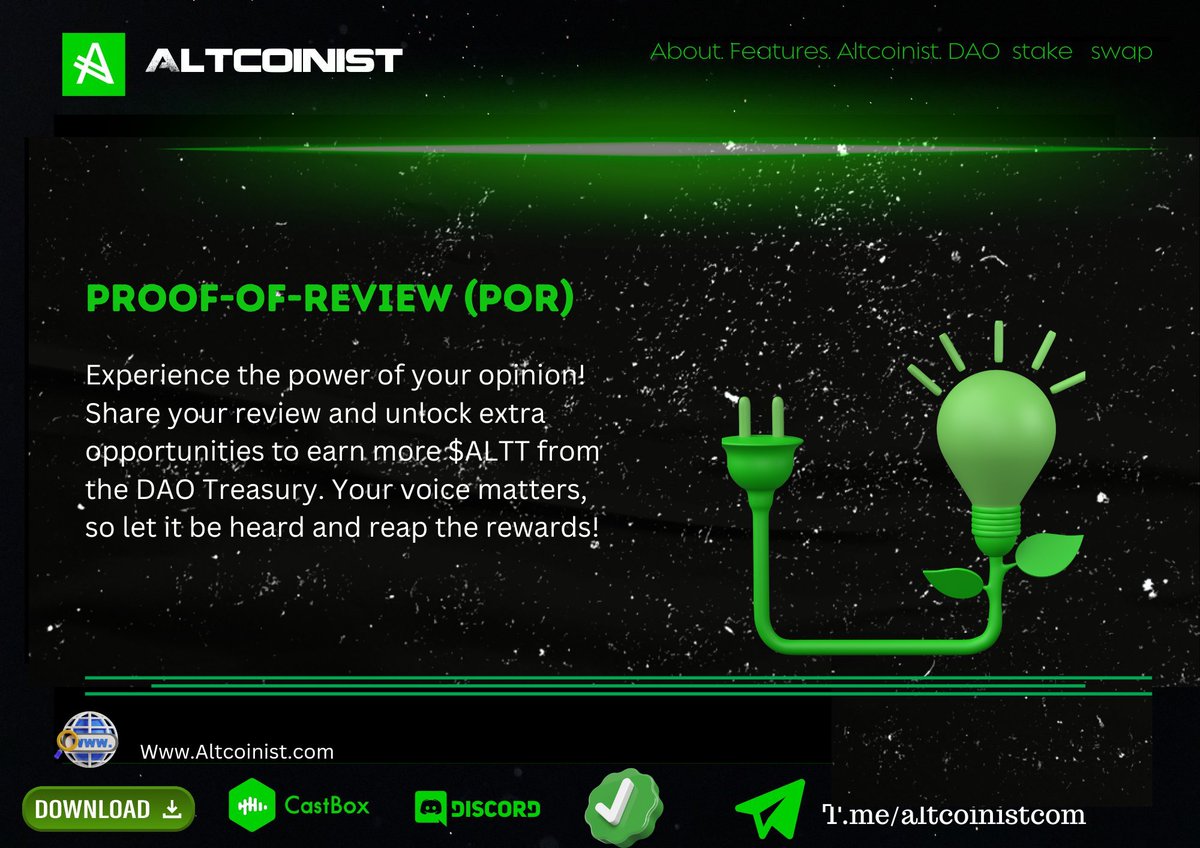 Experience the power of your opinion! 
Share your review and unlock extra opportunities to earn more $ALTT from the DAO Treasury. Your voice matters, so let it be heard and reap the rewards! 
#ReviewAndEarn #Oriele  #DAO #CryptoCommunity #OpinionsMatter