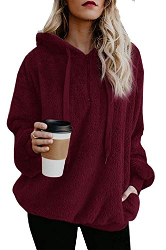 ReachMe Womens Oversized Sherpa Pullover Hoodie with Pockets Fuzzy Fleece Sweatshirt Tie Dye Fluffy Coat(A Burgundy,L) - - - amazon.com/dp/B01M09FTD2?… AffLink