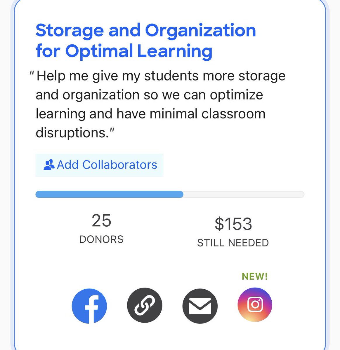 Thank you to the 2️⃣7️⃣ donors that have given to my @DonorsChoose project! 

‼️My project still needs $1️⃣2️⃣3️⃣ to fund, but I’m so close‼️A small donation or RT will help bring chair pockets to my classroom.

#teachertwitter #clearthelist #PostForPencils 

donorschoose.org/project/storag…