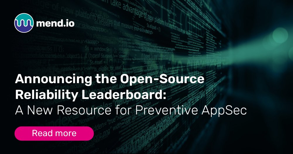 🔋 Powered by data from Renovate, we’re introducing our inaugural edition of the Mend.io Open Source Reliability Leaderboard. The full report showcases detailed rankings for npm, PyPi, and Maven. Check out our latest blog ➡️ go.mend.io/3NTevVq 
#MendTogether