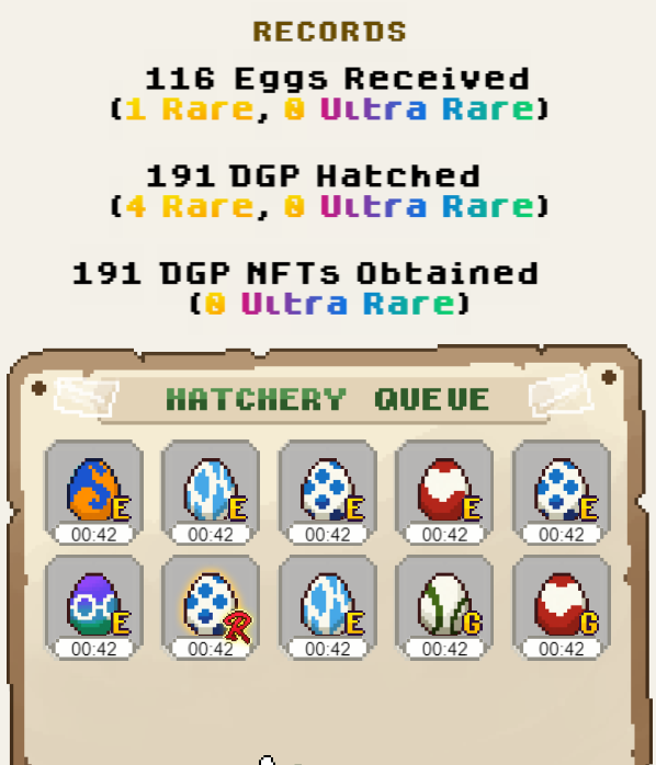 🍀 I have never been too lucky with my eggs (and/or mints), but congrats to all the lucky new UR owners! :) 

📊 My stats, for now, are 300 eggs received, 191 hatched and minted, our of which five were rares. That UR is escaping me, though. ✨ 

#crofam #cronoschain #cronos…
