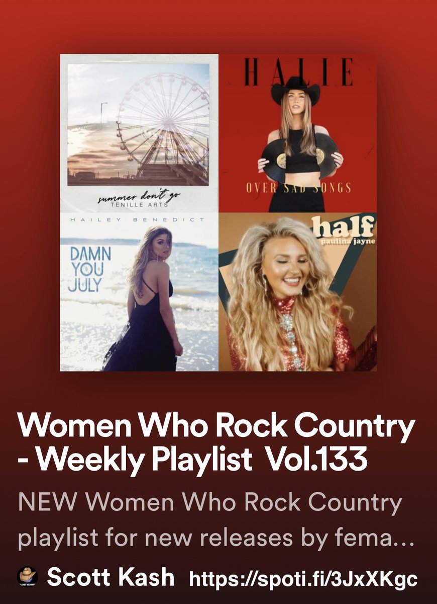 NEW #WomenWhoRockCountry playlist for the new releases by
<a href="/TenilleArts/">TENILLE ARTS</a>
@halieofficial1
<a href="/thatsmehaileyb/">Hailey Benedict</a>
<a href="/PaulinaJayne/">Paulina Jayne</a>
<a href="/kyliefrenchfrey/">Kylie Frey</a>
@rebeccaanporter
<a href="/thetorimartin/">Tori Martin</a>
<a href="/AshleyKutcher/">Ashley Kutcher</a>
+MORE

#Spotify
spoti.fi/3JxXKgc

#NewMusic #Country #rtitbot <a href="/rttanks/">EpochBots</a> <a href="/BlazedRTs/">Blazed</a> #SpotifyRT