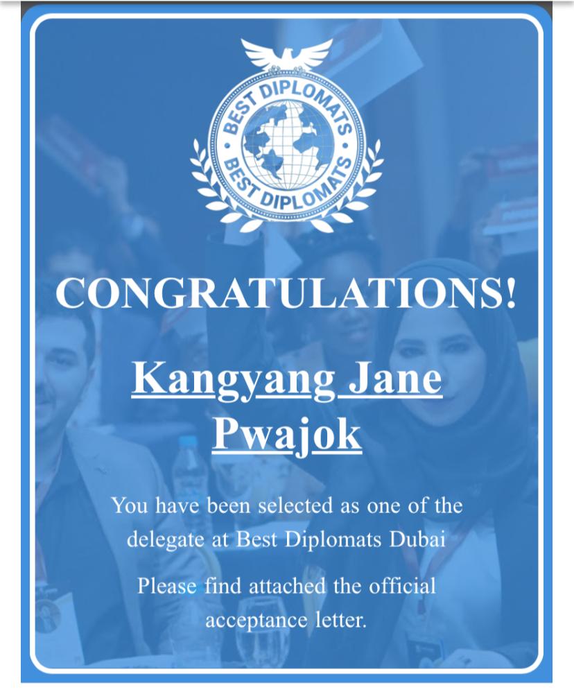 Dear <a href="/pwajok_jane/">KANGYANG PWAJOK</a> 

You're not wrong for trying to touch what you can't see.
You're not wrong for trying to see what you can't touch.

The begining of many more heights to reach and grounds to break. Proud of you.