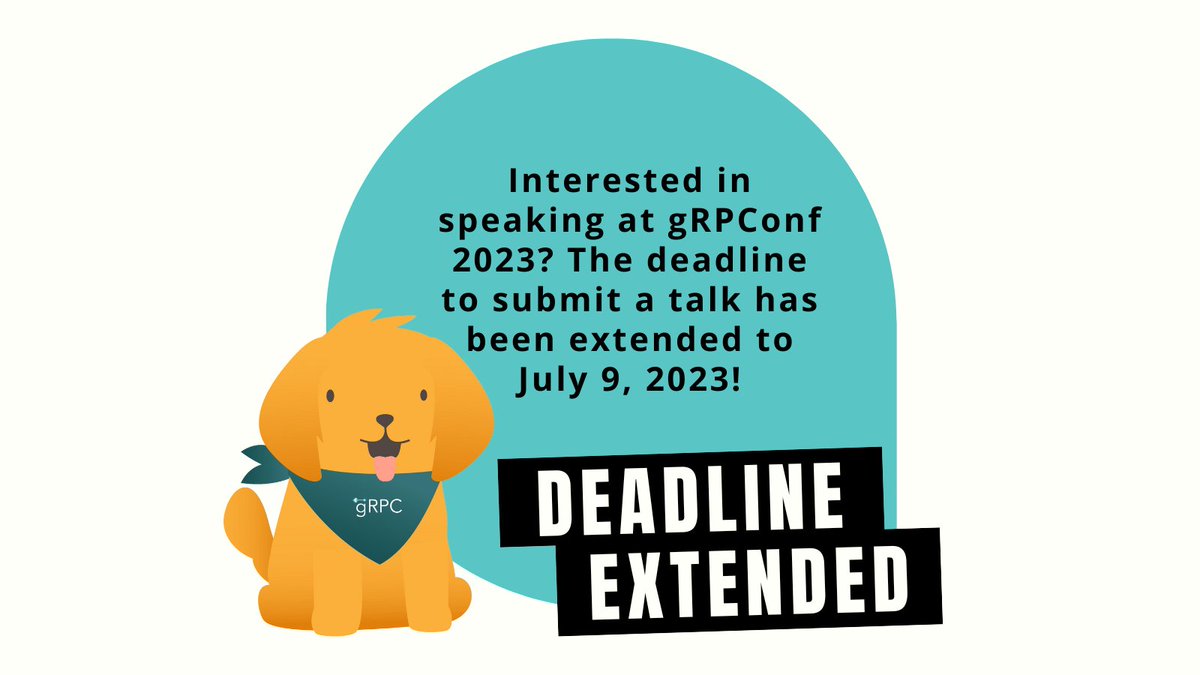 Good news! The deadline to submit a talk for gRPConf 2023 has been extended to July 9, 2023. Get your proposals in today! #grpconf events.linuxfoundation.org/grpc-conf/prog…
