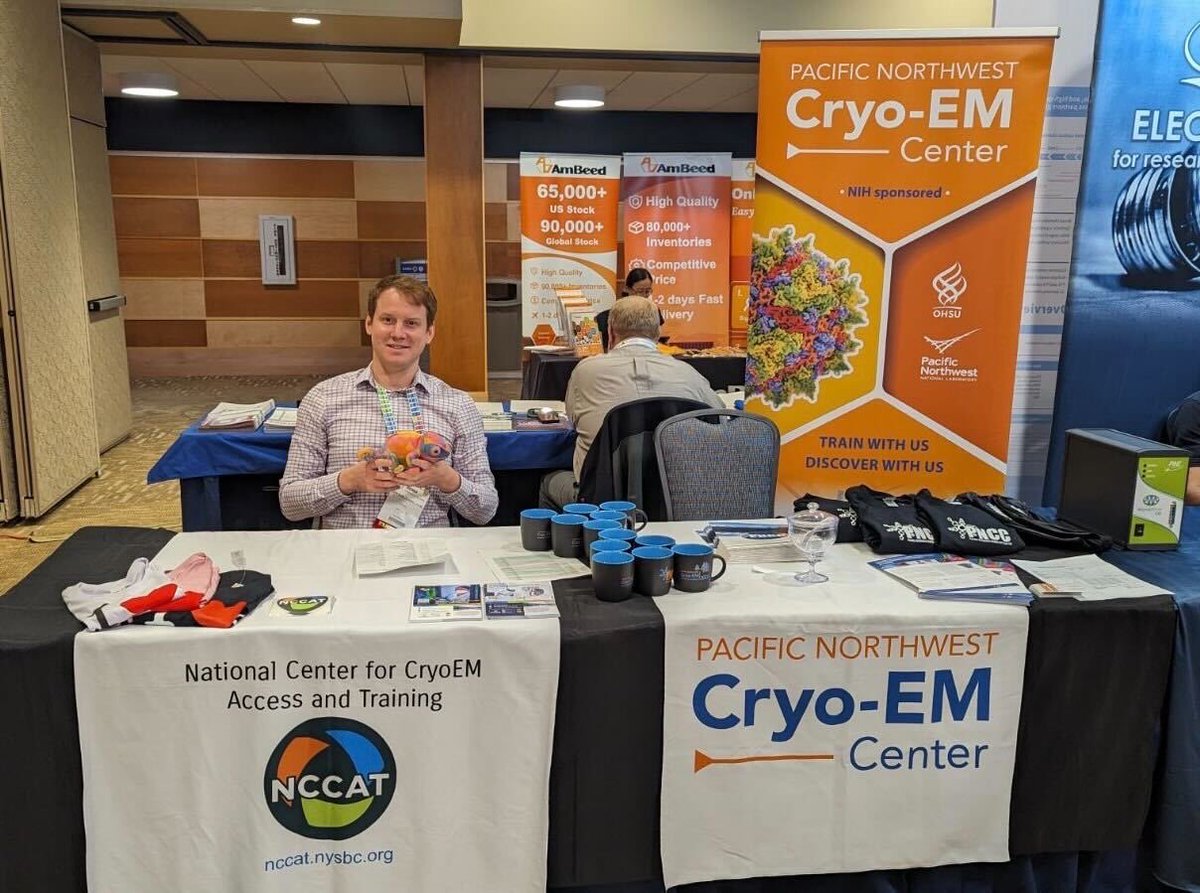 NCCATinfo's tweet photo. For those of you attending #NORM2023 | @AmerChemSociety in Bozeman, MT there’s 1 more day to talk to our Center representatives to learn how the national #cryoEM service centers can accelerate your research programs at no cost. 

Start here: https://t.co/mXOMqu5IIV https://t.co/jAlQ9Klh4o
