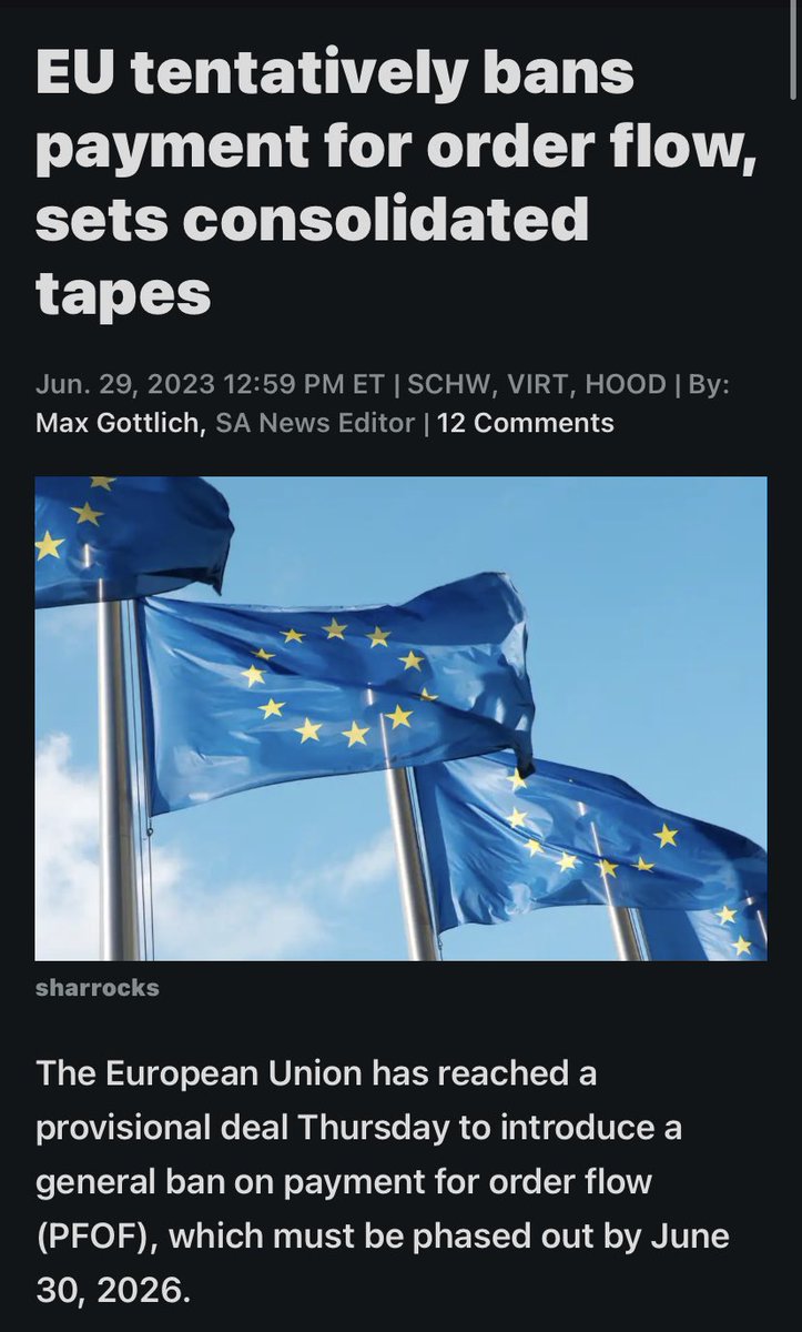 risenfit's tweet image. #PaymentForOrderFlow 

EU #tentatively bans payment for order flow. 
$HOOD $APE $AMC $GME #Citadel