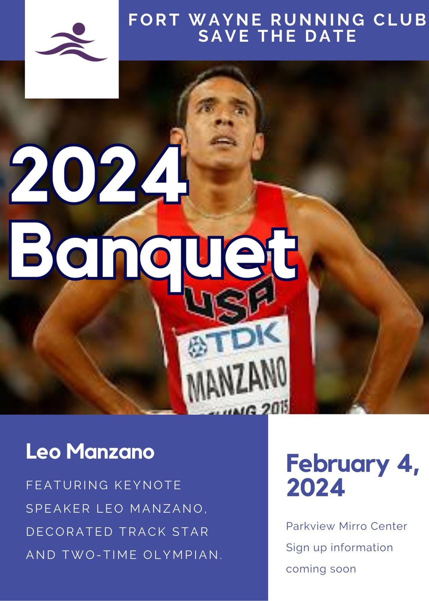 FWRunningClub's tweet image. FWRC is happy to announce our 2024 banquet keynote speaker, Leo Manzano! Save the date for our 2024 Banquet at the Parkview Mirro Center. Sign up information for the banquet will be coming soon. 

Learn more about Manzano here: leomanzano.com/pages/bio