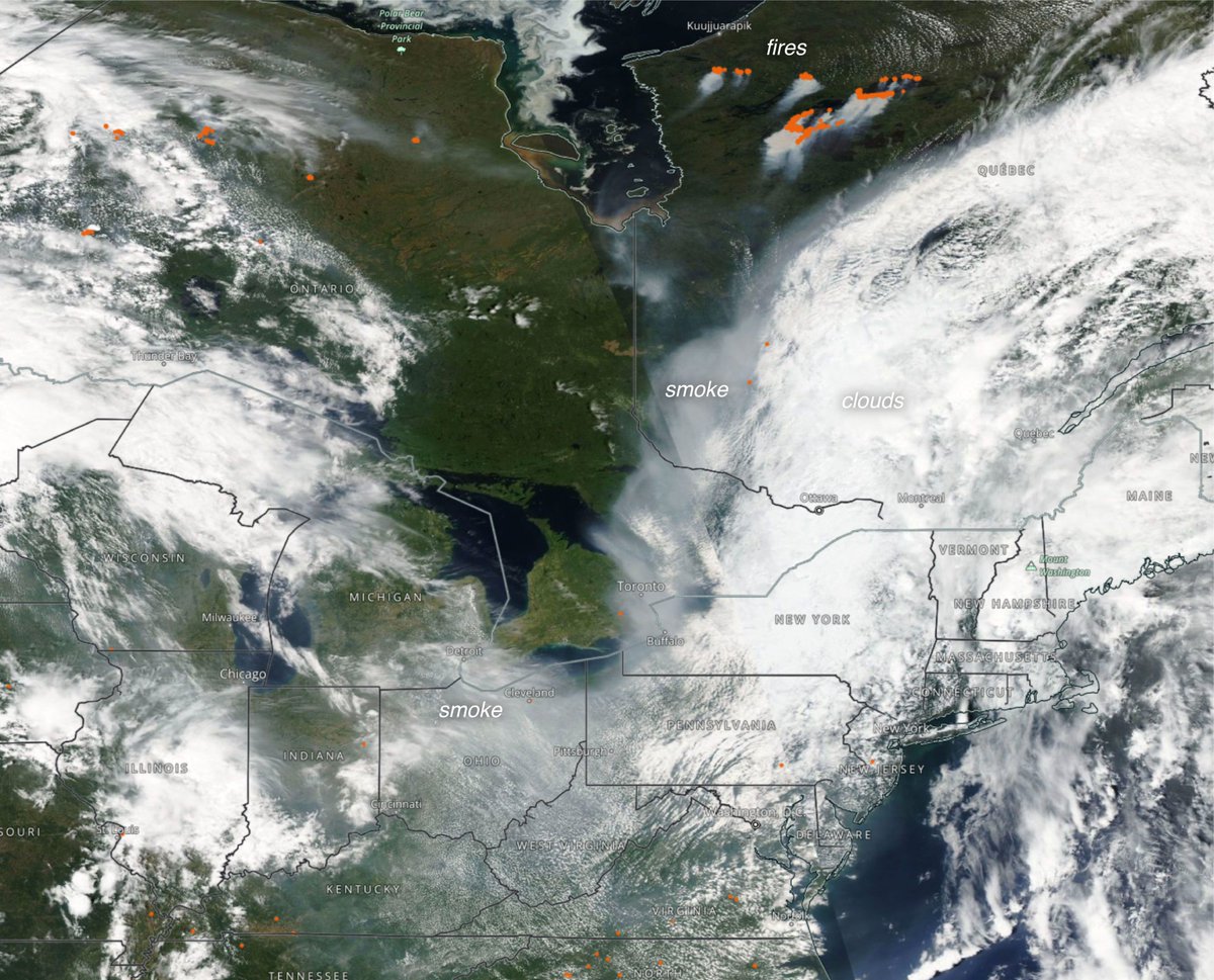 Wildfire smoke is stretching from Illinois to Italy. Hundreds of wildfires in Canada have already scorched twice as much land as what typically burns in an entire season, according to the Canadian Wildland Fire Information System. Get the view from space: bit.ly/3NTlQV6
