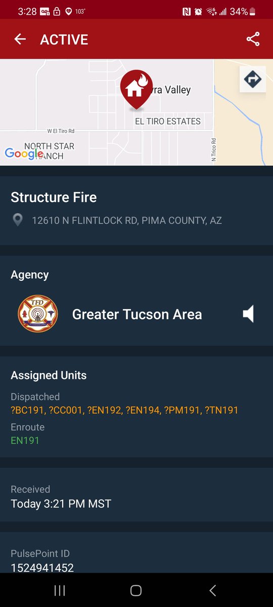 RoadSideRescue4's tweet photo. Small structure fire in avra valley,  
Engine 191, medic 191 &amp; tanker 191 on location 

Pcsd has the road shut down in the middle due to fire response

@whatsuptucson 
@DanMarriesKOLD 
@AvraValleyNews https://t.co/h1VQeZ1Zwf