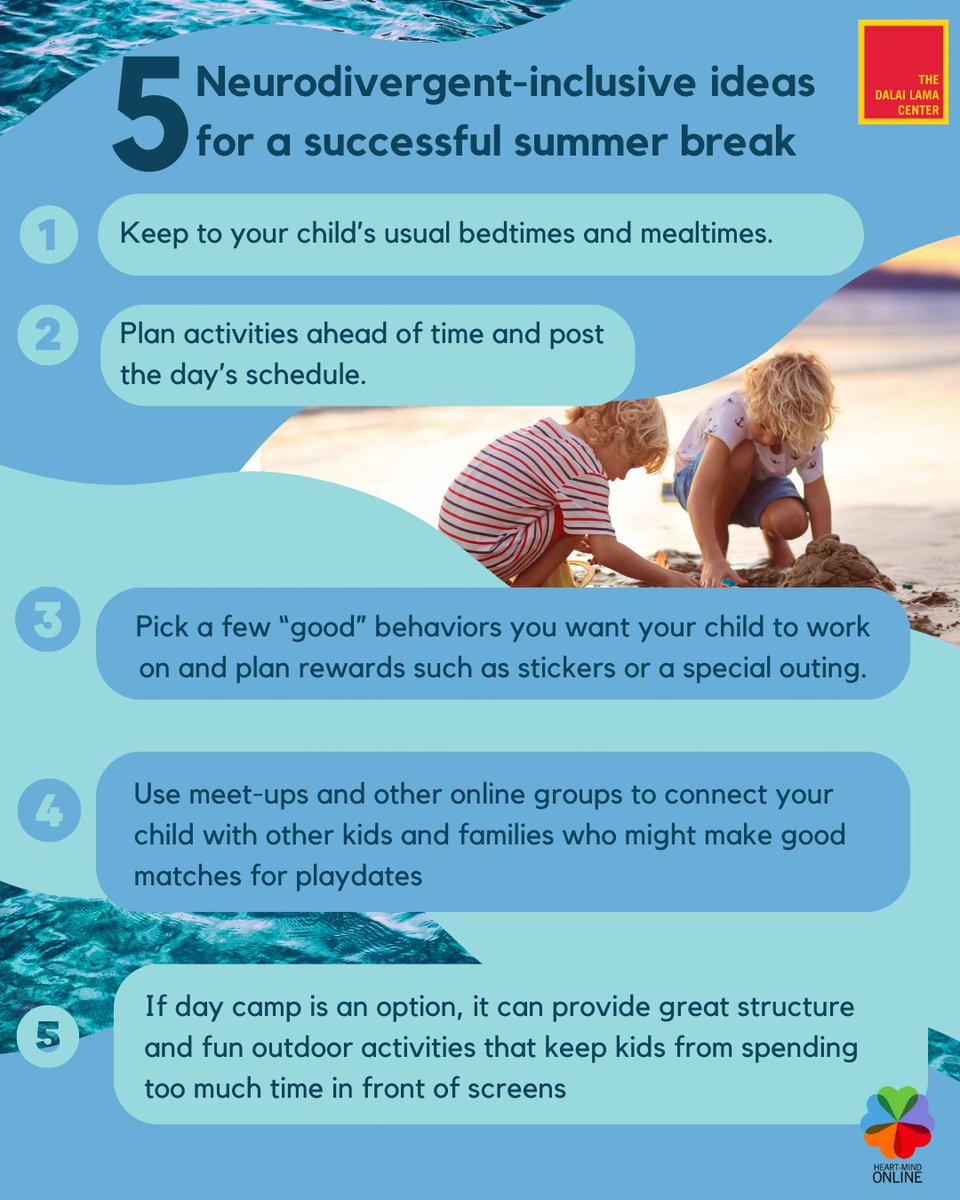 5 Neurodivergent-inclusive ideas for a stress-free summer break!   

Check out our infographic for some tips to make summer easier to handle and more fun for everyone.  

Read the full article from The Child Mind Institute at childmind.org/article/strate…