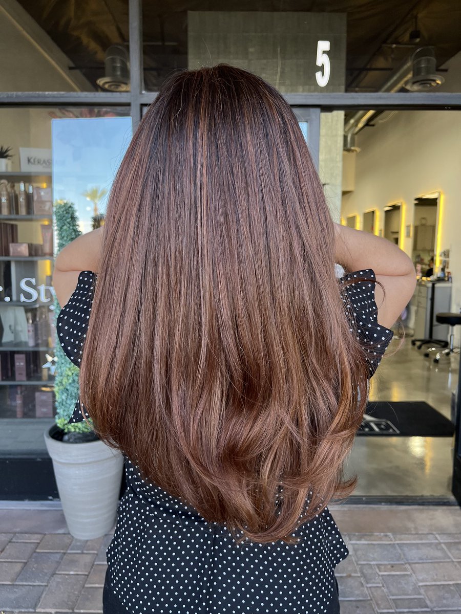 Warm copper chestnut balayage by Sierra at SalonX Hair Lounge in Las Vegas, NV #hair #hairstylist  #balayage #balayagehair #balayagehighlights #balayagetransformation #balayageombre #balayageeducation #balayagetutorial #salonxhairlounge #salonx #hairsalon