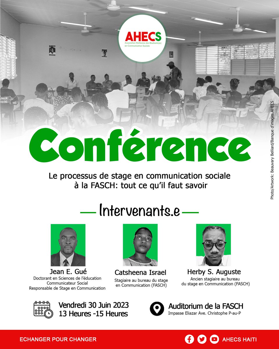 Pour tout savoir sur la question des stages au département de la Communication Sociale à la Fasch
#demain #stage #ahecs #conference
#echangerpourchanger