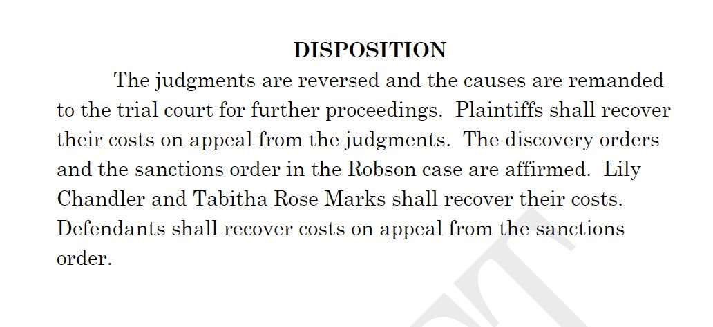 MJJRepository's tweet photo. THREAD: An overview of the tentative order in Wade/James appeals, including additional details and outcomes.

This week a three panel court (Grimes, Wiley, Viramontes) issued a tentative opinion that, if finalized, will remand both cases back to the prior court for continuation. https://t.co/Z0iL7QjeRw