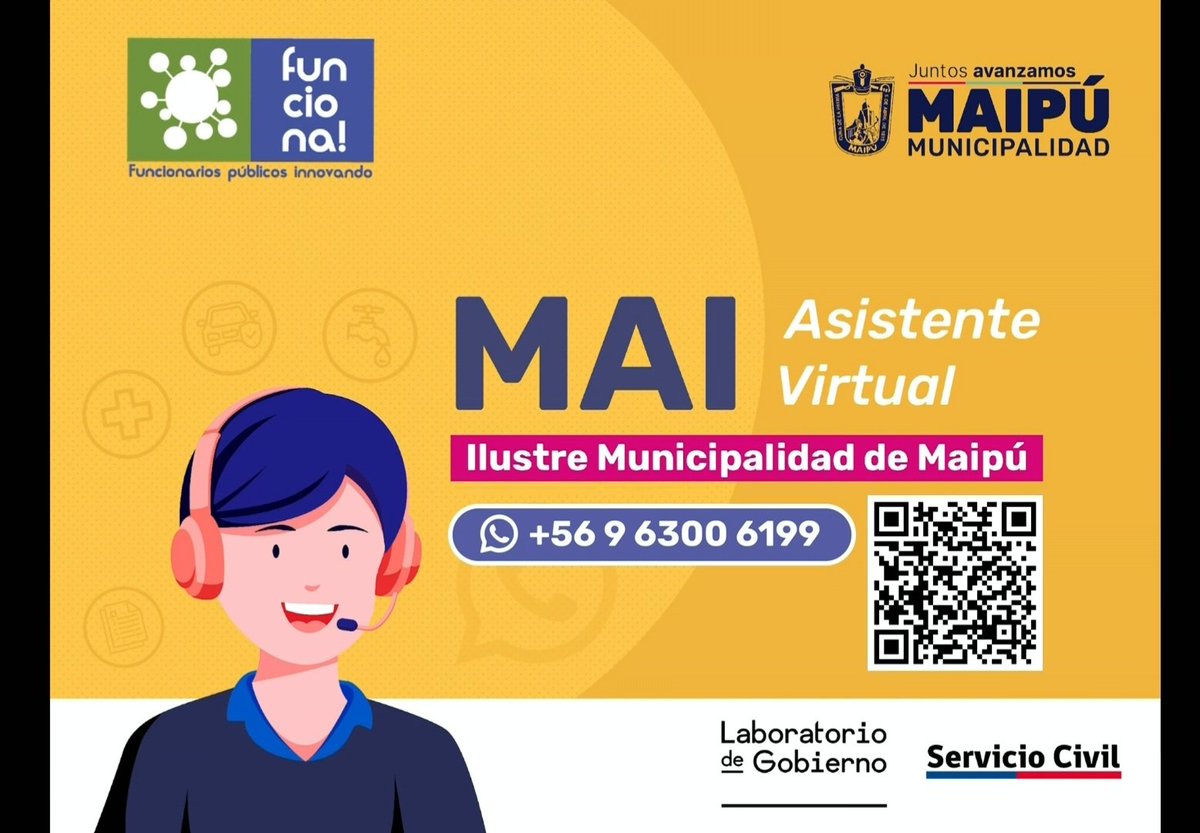 nataliemgs's tweet photo. Acabamos de ganar como @Muni_Maipu el Concurso Funciona del @labgobcl y @ServicioCivilCL con nuestra Mai Asistente virtual la cual en un poco + de 1 año ha realizado + de 37 mil trámites municipales desde la comodidad de whatsapp
Gran regalo para este 2do aniversario de gestión💜 https://t.co/uCjddX5ShE