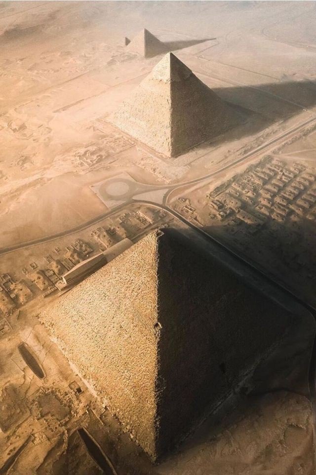 The perfect alignment of the pyramids. Giza, Egypt.