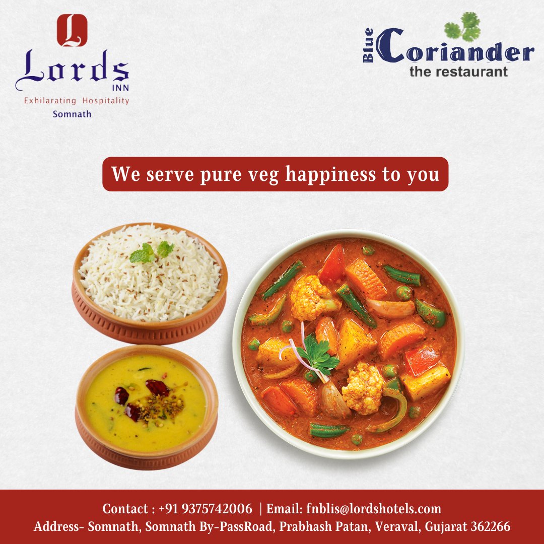 Elevate your dining experience with our delightful and flavorful vegetarian dishes.

#LordsHotels #Somnath #somnathtemple #restaurantsbylords #food #foodporn #foodie #instafood #foodstagram #yummy #foodblogger #foodlover #weekend #love #weekendvibes #happysun