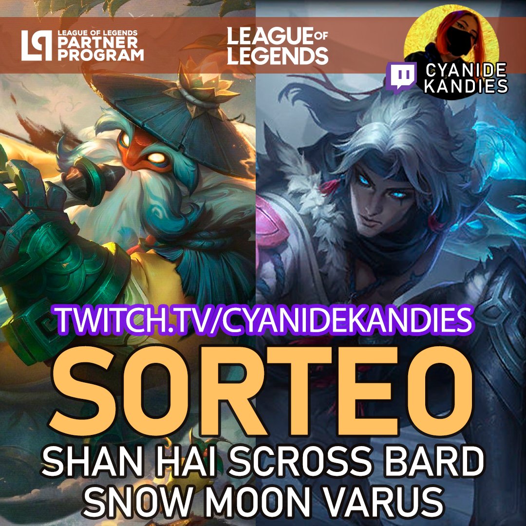 📜SORTEO DOBLE: Varus y Bard (LOL) ❄️

Para participar (global)

💜<a href="/CyanideKandies/">✨ INF Cyan✨</a> 
🔃Retweet  📷
💬Etiqueta un amigo

#LeaguePartner
<a href="/lollatam/">League of Legends LATAM</a>