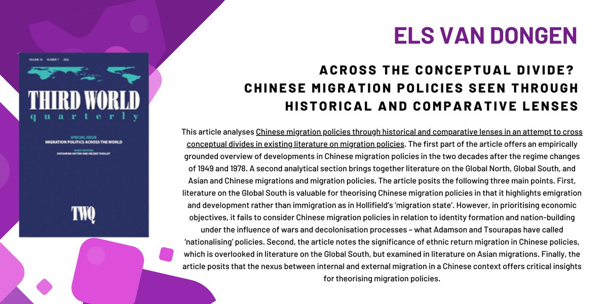 Assoc Prof Els van Dongen analyses Chinese migration policies through historical and comparative lenses to cross conceptual divides in existing literature on migration policies. Read more: tandfonline.com/doi/abs/10.108…