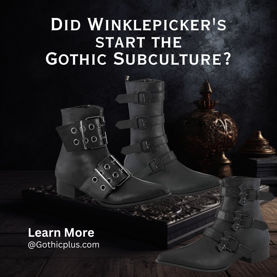 gothicplus's tweet image. What are winklepickers? Find out along with their history and modern adaptations on our blog at gothicplus.com/history-and-mo…

#gothicstyle #gothicplus
#gothicmensboots
#winklepicker #mensboots