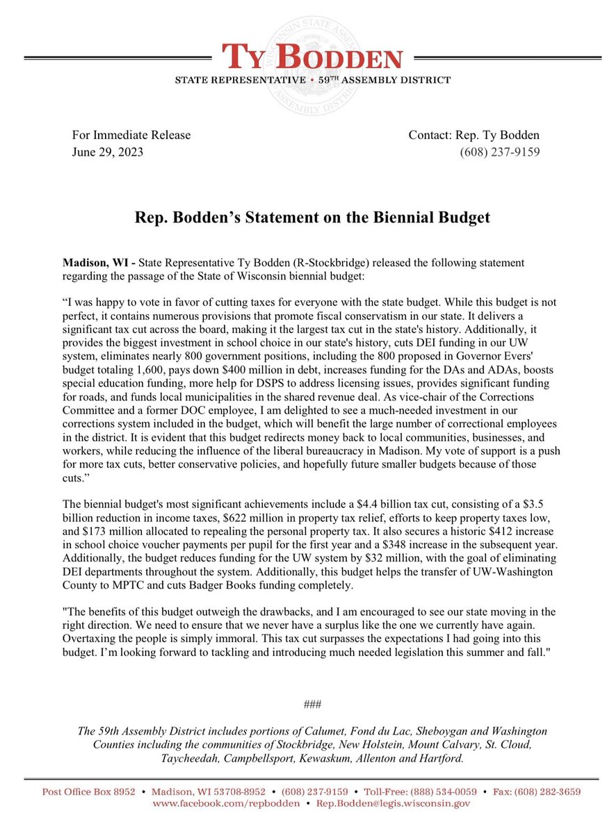 Rep. Bodden’s budget press release ⬇️