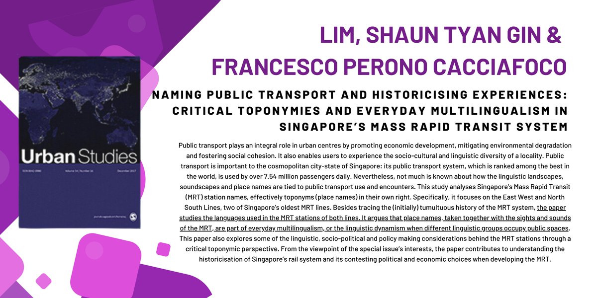Senior Lecturer Francesco Perono Cacciafoco and Lim, Shaun Tyan Gin explore Singapore's MRT station names, and how they are part of everyday multilingualism. Read more: journals.sagepub.com/doi/10.1177/00…