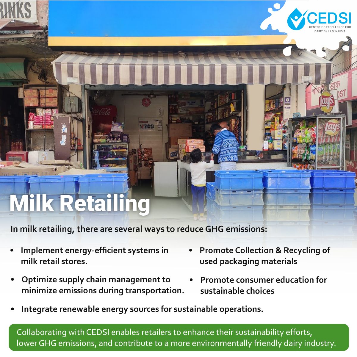 CEDSI_India's tweet photo. "Revolutionize Milk Retailing: Join forces with CEDSI to lower GHG emissions, embrace sustainable practices, and create a greener future for the dairy industry."
#GreenRetailing #SustainableDairy #ReducingEmissions #ResponsibleRetail #EcoFriendlyMilk #LowCarbonFootprint. https://t.co/9jtXCrmvrv