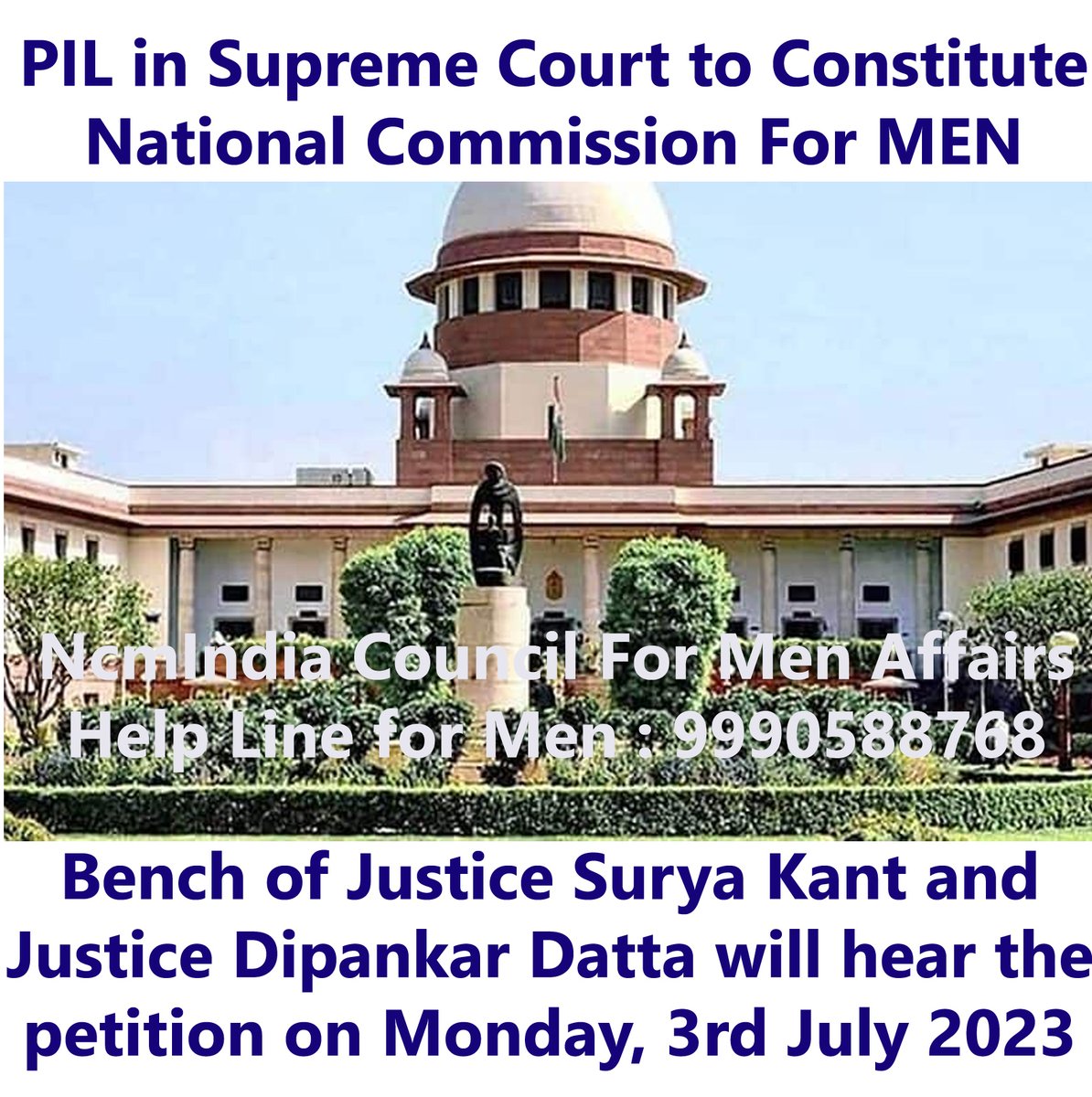 #PurushAayog #UniformCivilCode 
A PIL has been filled in the Supreme Court to issue direction to the Central Govt to constitute National Commission For Men to safeguard the interests of Male Victims of #DomesticViolence and address the issue of growing number of suicides by