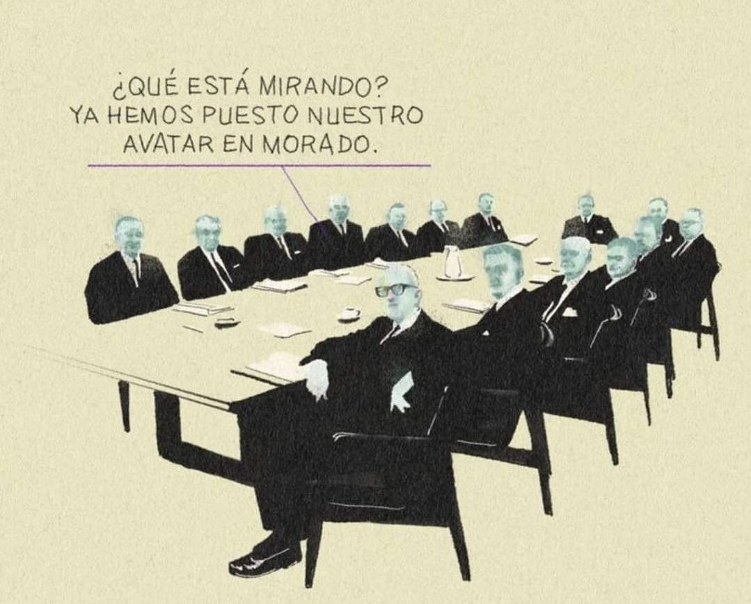 Postureig morat #pinkwashing.
Atenció ‼️ A la taula hi pot haver-hi dones i perpetuar el postureig morat.