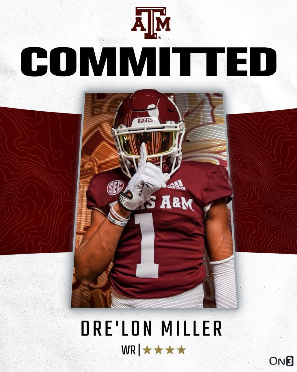 Rivals's tweet photo. 🚨BREAKING🚨 4-star WR Dre'lon Miller has committed to Texas A&amp;M👍

More from @samspiegs: https://t.co/u3ZQwy4yE9 https://t.co/ipExREdnp6